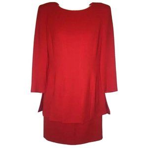 Pierre Balmain Paris For Menger Vintage 80s Red Top Fringe 2PC Skirt Suit Size 6